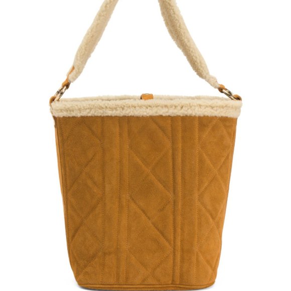 NEW CLAUDIA Made In Italy Leather Shearling Bucket 1160mn - Picture 1 of 5